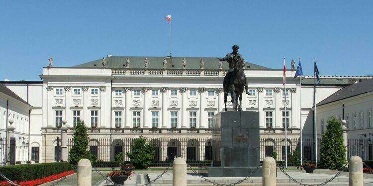 krakow suburb, the presidential palace, a statue of poniatowski