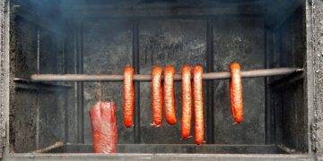 smoking, sausage, food, rural, grill
