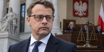 Editorial image of former Polish deputy justice minister Marcin Romanowski with a Polish court setting