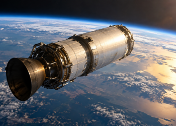 Digitally created concept illustration of a spent rocket stage in orbit above Earth, not a documentary photograph of the Chinese ZQ-2E stage.