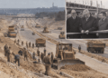 Composite showing construction of the Warsaw–Katowice route in 1976 and its official opening ceremony