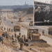 Composite showing construction of the Warsaw–Katowice route in 1976 and its official opening ceremony