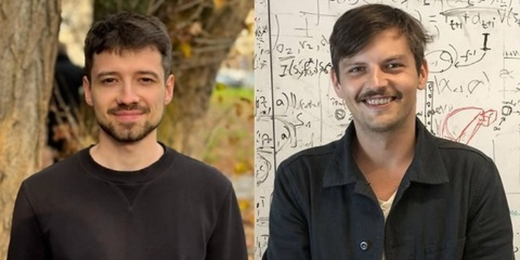 Side-by-side editorial image of the two 2026 Witold Lipski Prize laureates, one photographed outdoors and one in front of handwritten mathematical equations