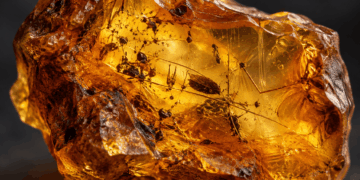 Digitally created macro view of a natural amber-like specimen
