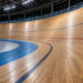 Illustrative indoor velodrome track with steep wooden banking