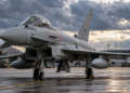 Digitally created editorial illustration of an Italian Eurofighter Typhoon at a Baltic airbase, not a photograph of the 18 October scramble.