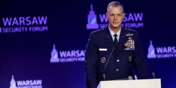 NATO Supreme Allied Commander Europe General Alexus Grynkewich addressing the Warsaw Security Forum.