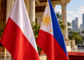Illustrative image of Polish and Philippine flags in a formal diplomatic setting