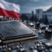 Digitally created illustration of an AI processor and Polish flag