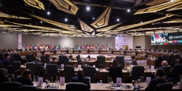 Wide photograph of delegates meeting at the G20 leaders' summit in Johannesburg, South Africa, on 22 November 2025.