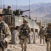 Digital editorial illustration of Polish soldiers and a Rosomak-style armoured vehicle in Afghanistan; not a documentary photograph of a specific patrol.