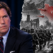 Digitally created editorial composite of Tucker Carlson alongside an illustrative 1939 German invasion of Poland scene