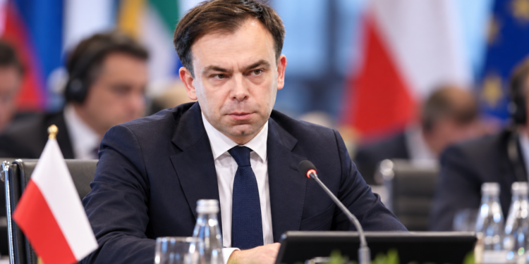 Polish finance minister Andrzej Domański at an international conference