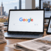 Illustrative image of Google displayed on a laptop beside newspapers and digital news pages