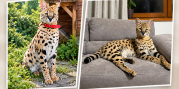 Serval Gustaw shown outdoors and resting on a sofa after returning home in Orzysz