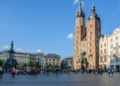 Kraków's Main Market Square with St Mary's Basilica and the Adam Mickiewicz monument, in a photograph supplied by the editor