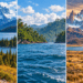 Illustrative landscape collage evoking Alaska, tropical Central America and Patagonia