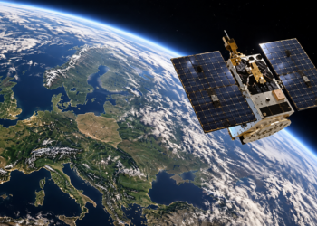 Illustrative MikroGLOB satellite in orbit above Europe