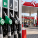 Digitally created illustration showing petrol and diesel pump nozzles at an Orlen-branded filling station.