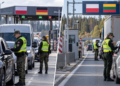 Digitally created editorial illustration of Polish Border Guard checks at the German and Lithuanian borders