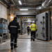 Workers inspecting a reinforced underground civil-defence shelter in Poland
