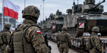Polish soldiers and military vehicles in a controlled readiness setting