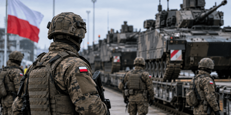 Polish soldiers and military vehicles in a controlled readiness setting