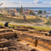 Digitally created reconstruction of Windmill Hill in Puck above a modern archaeological excavation