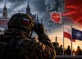 Digitally created illustrative artwork: symbolic Poland map with hypothetical arrows, a soldier and Polish, NATO and Ukrainian flags. Not an actual intelligence map or verified attack plan.