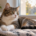 Illustrative image of a recovering cat resting indoors with a bandaged paw