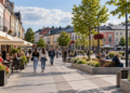 Illustrative city-centre scene representing everyday life in Suwałki, Poland