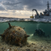 Digitally created illustration of a Polish naval mine-clearance operation over a Second World War sea mine in the Baltic