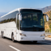 Digitally created illustrative image of an undamaged white tourist coach on a motorway in western Turkey, unrelated to the actual crash scene
