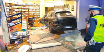 Drunk Porsche driver crashes into open pharmacy in Poland